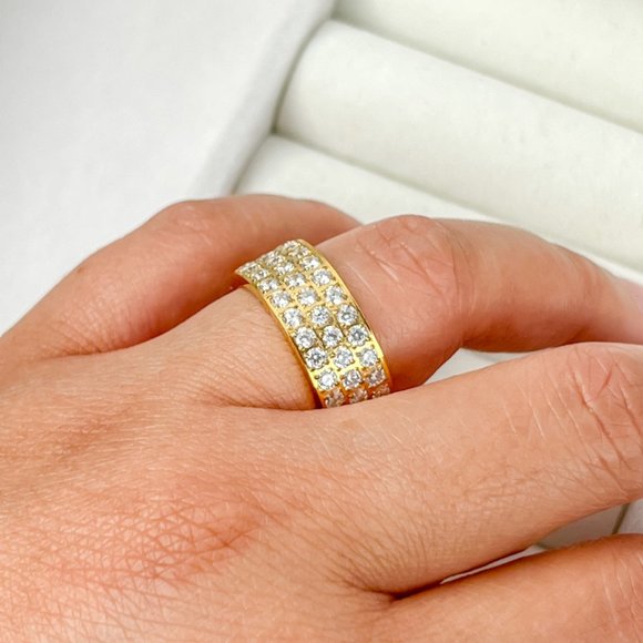 Gold Plated Full Eternity Wide Band Ring Chunky Ring For Women Gold Plated Ring - Picture 6 of 7